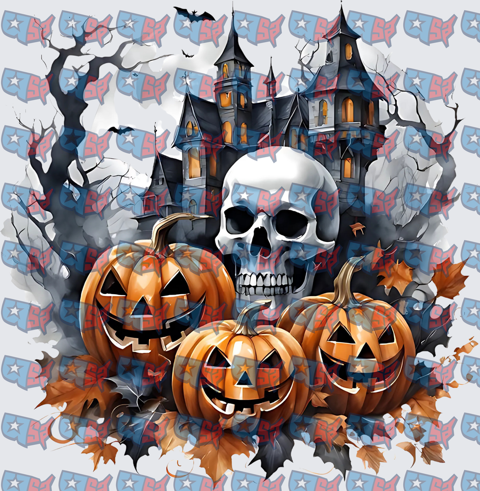 Haunted Mansion Skull Jack-O-Lanterns Halloween Scene (DTF)