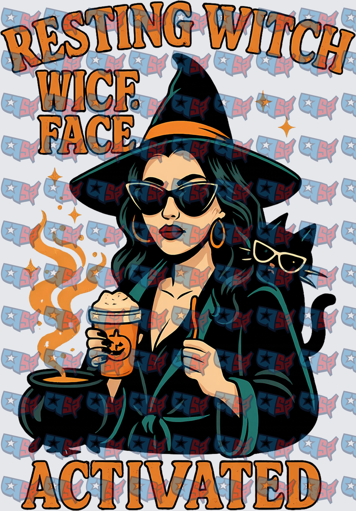 Resting Witch Face Activated Halloween Witch With Black Cat (DTF)