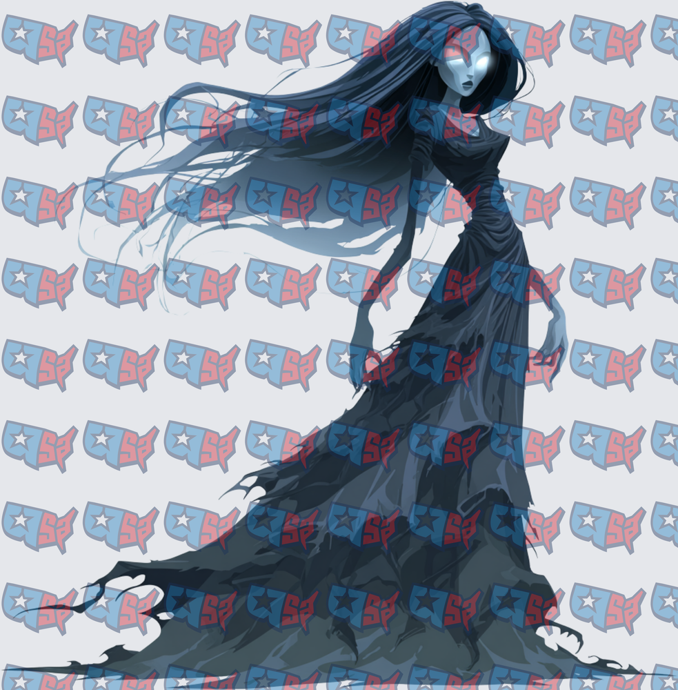 Glowing Eyed Dark Ghost Woman Flowing Tattered Gown (DTF)