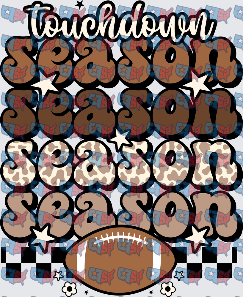 Touchdown Season Stacked Leopard Print Football Design (DTF)