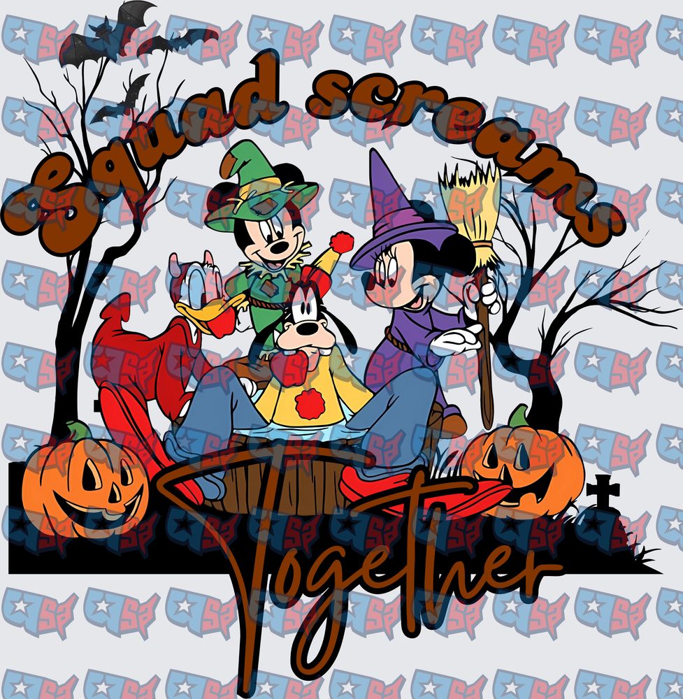 Squad Screams Together Halloween Cartoon Friends (DTF)