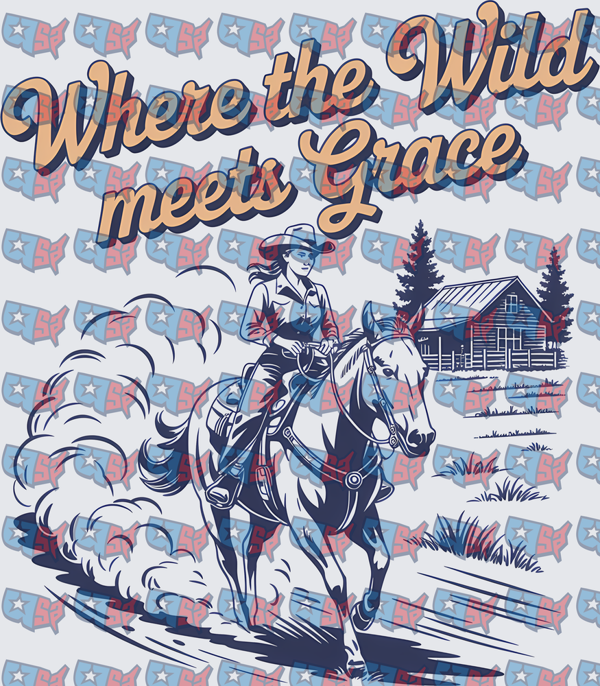 Where The Wild Meets Grace Cowgirl Riding Horse (DTF)