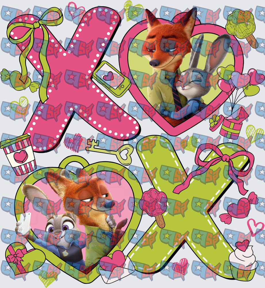 Fox and Bunny XOXO Valentine Heart Duo (DTF)