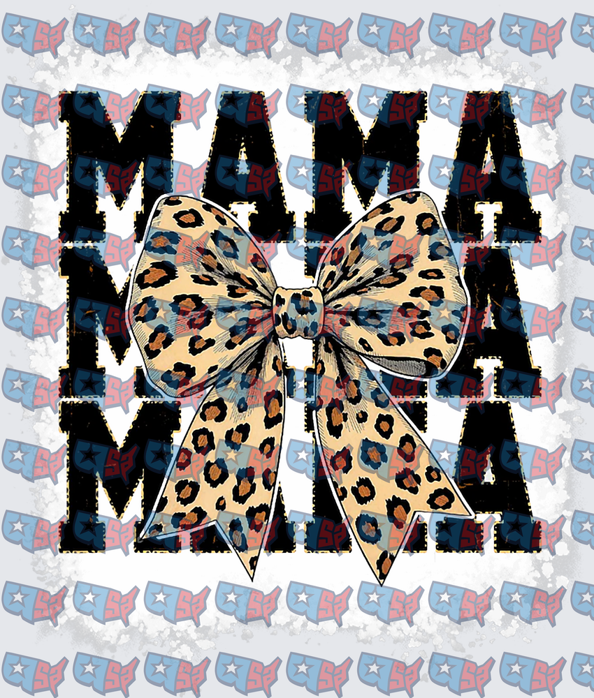 Mama Stacked Text Leopard Print Bow (DTF)