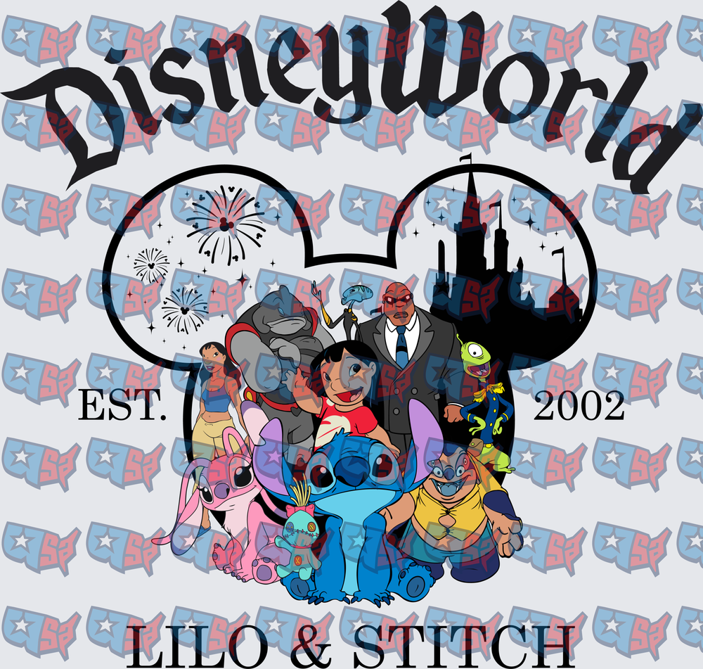 Lilo & Stitch Characters Mickey Ears Castle Est 2002 (DTF)