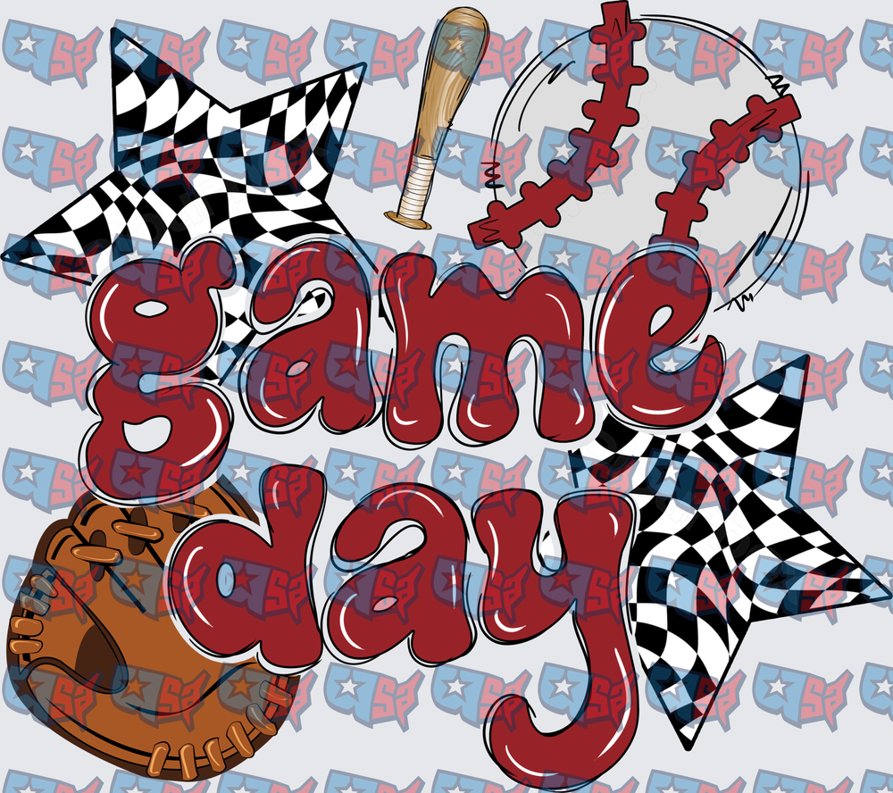 Game Day Baseball Bat Glove Checkered Stars (DTF)