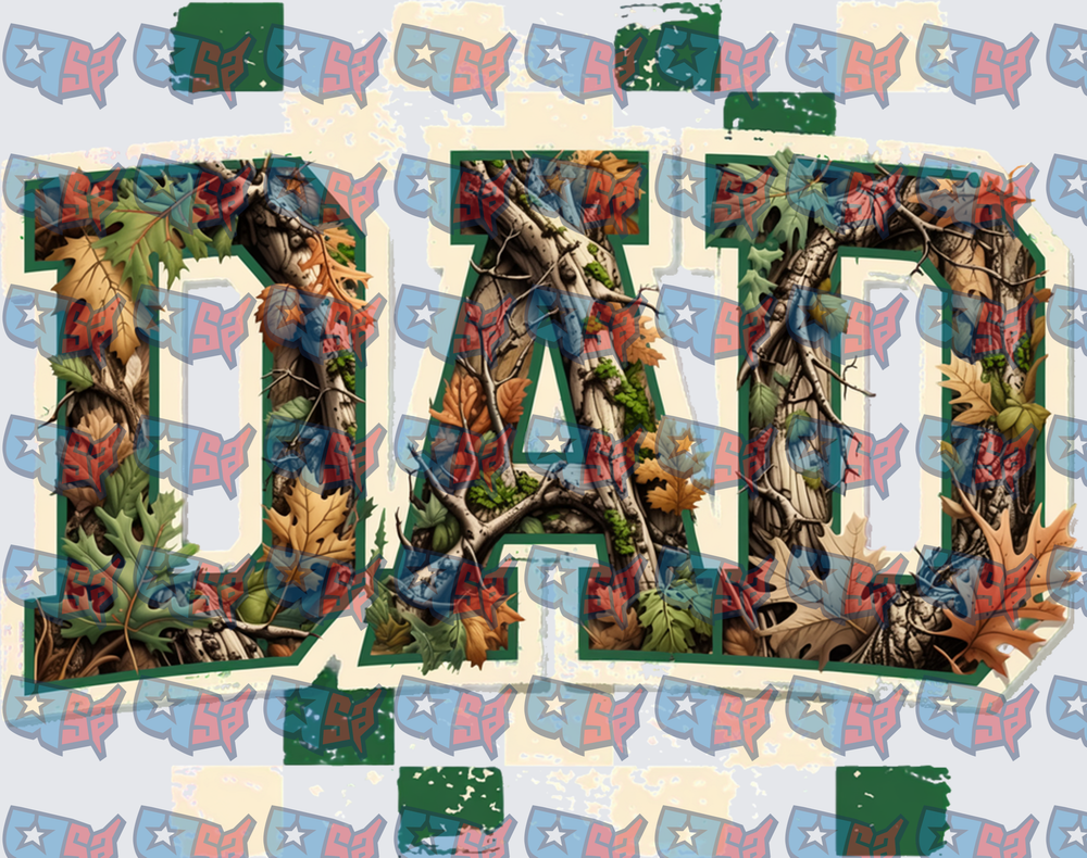 DAD Woodland Camo Leaves Branches Nature Letters (DTF)