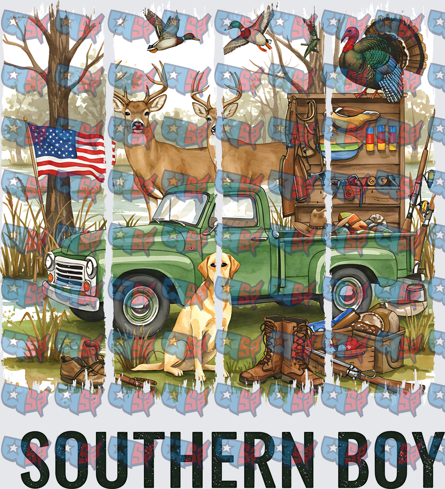 Southern Boy Hunting Fishing Outdoor Scene (DTF)