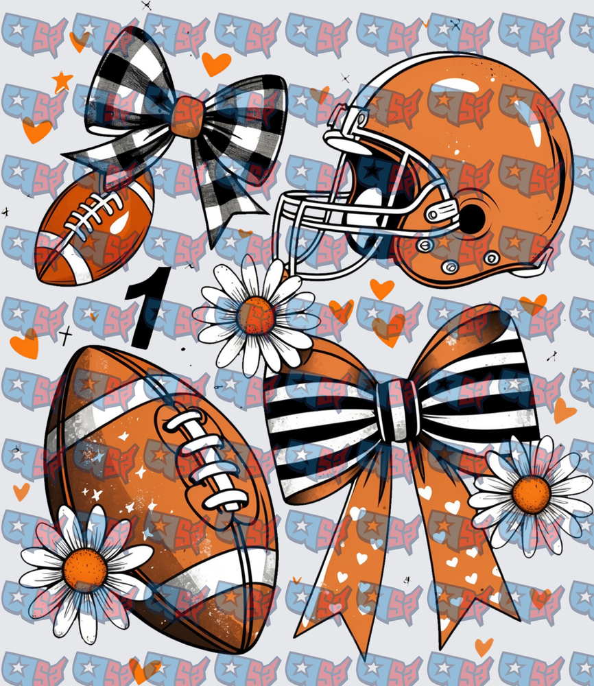 Orange Football Helmet Bows Daisies Coquette Bundle (DTF)