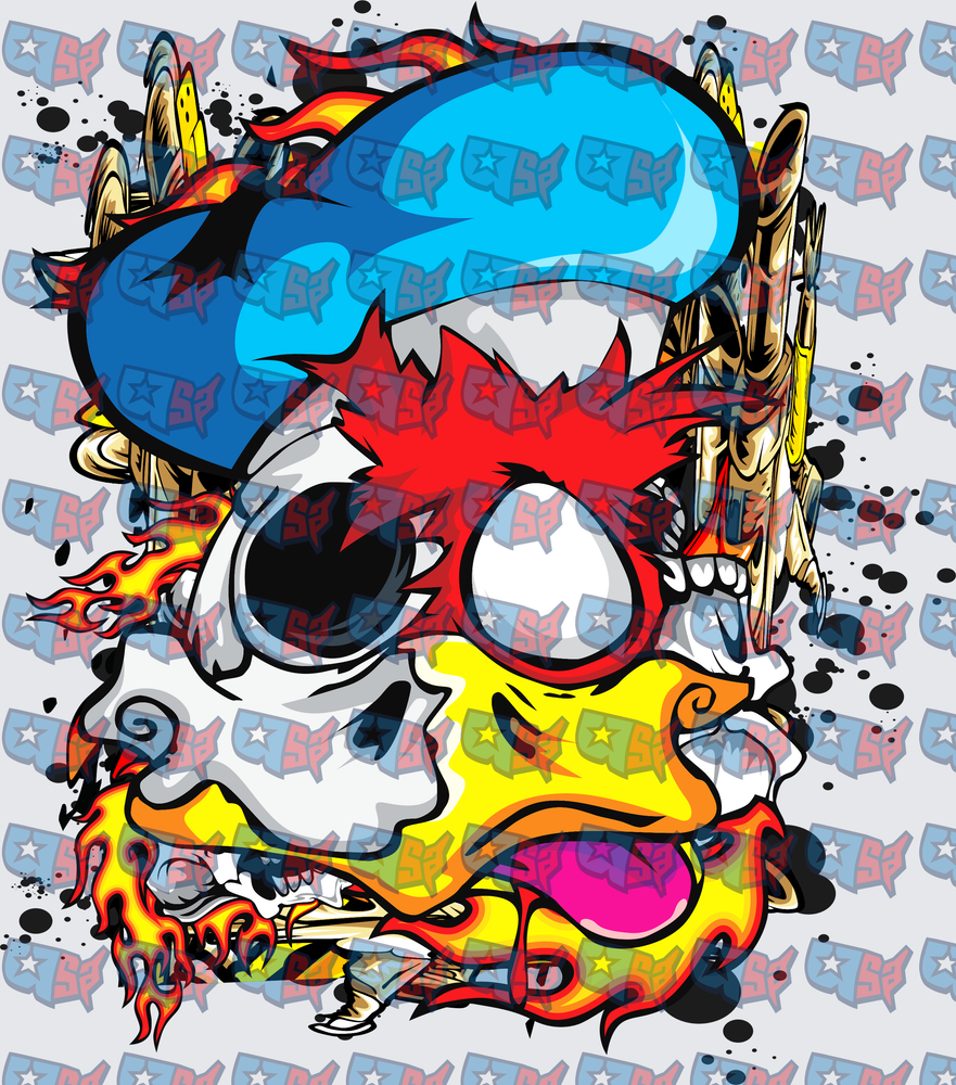 Graffiti Skull Blue Snapback Red Hair Flames (DTF)