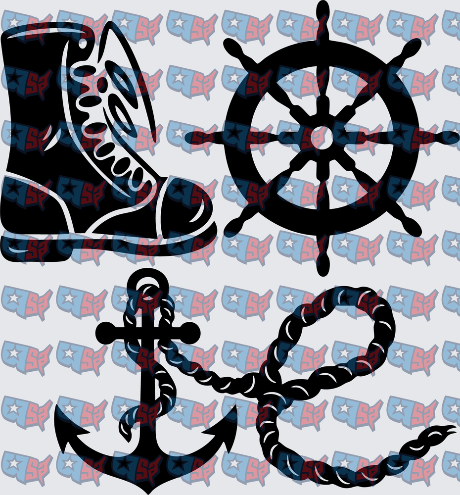 Nautical Boot Ship Wheel Anchor Rope Set (DTF)