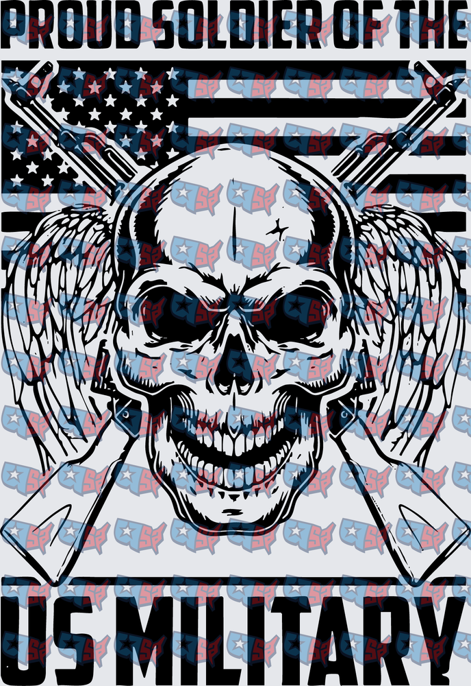 Proud Soldier US Military Skull Crossed Rifles Flag (DTF)