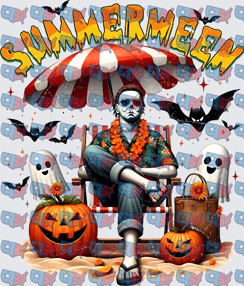 Summermeen Masked Killer Beach Halloween Scene (DTF)
