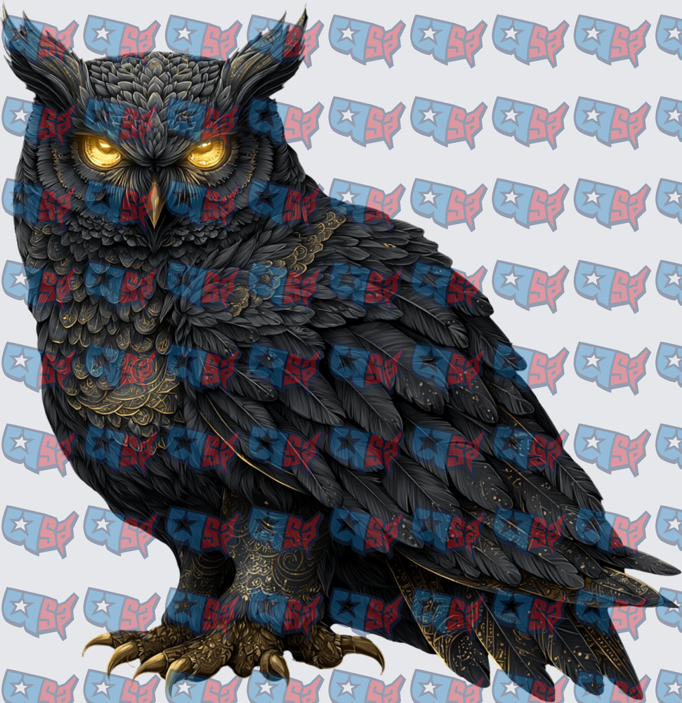 Dark Mystical Owl With Glowing Golden Eyes (DTF)