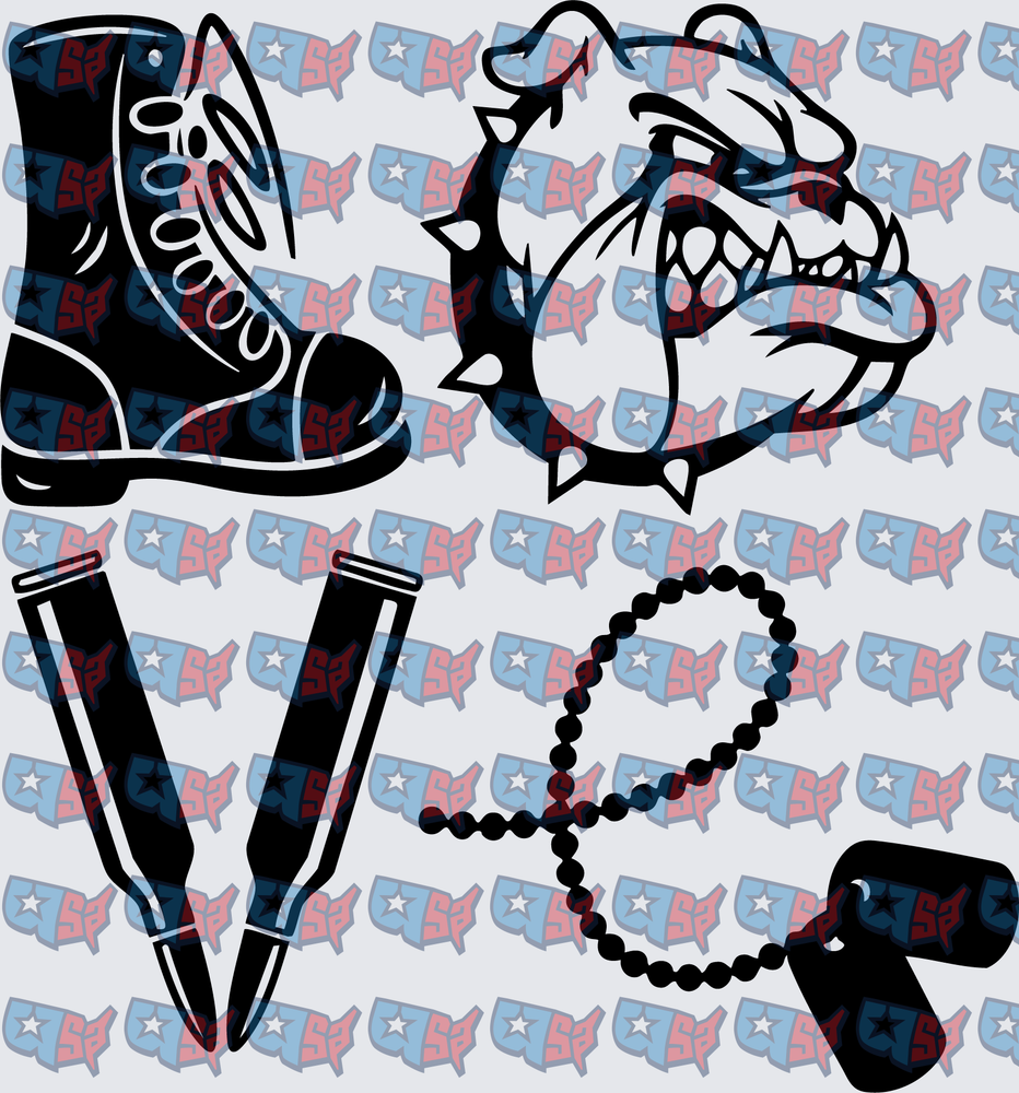 Military Bulldog Combat Boot Bullets Dog Tag Set (DTF)