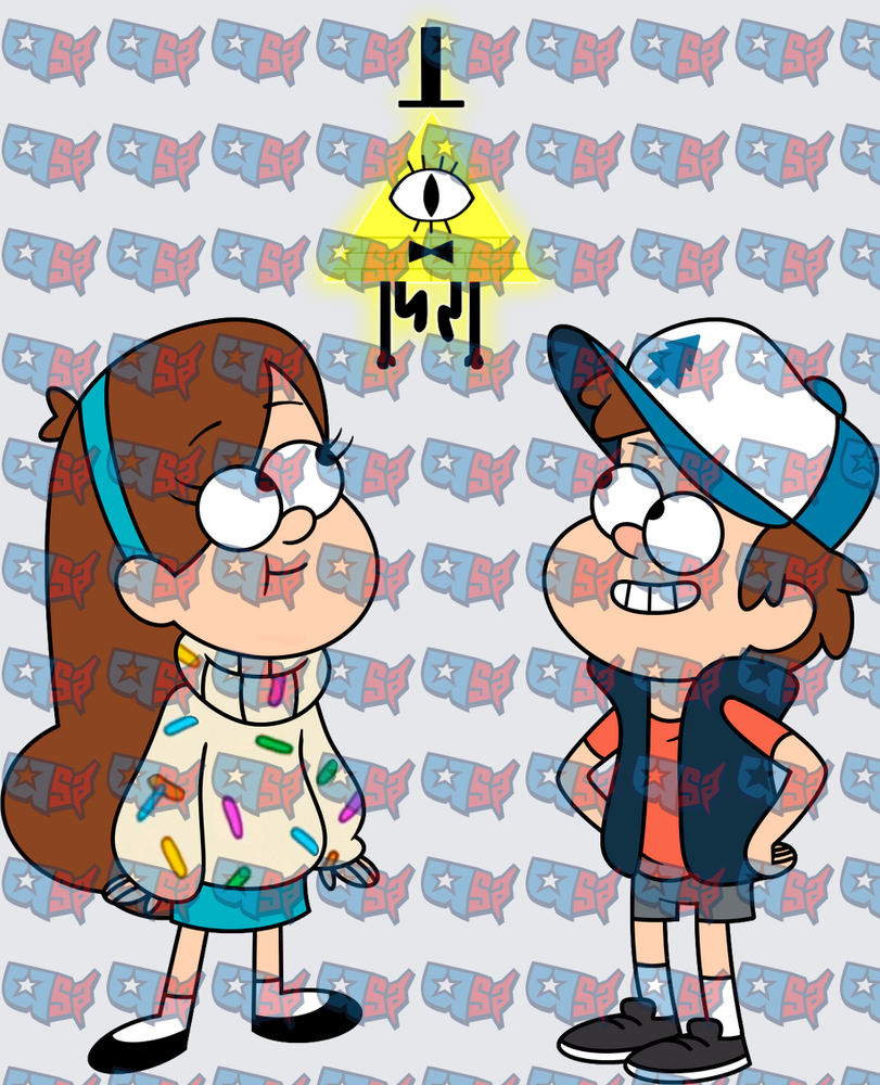 Twin Siblings With Glowing Triangle Villain Above (DTF)