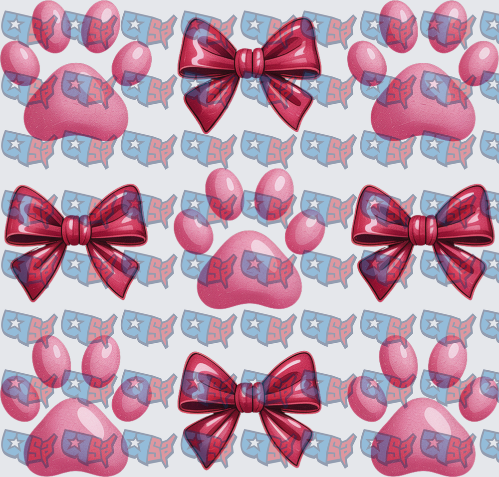 Pink Paw Print Dog Bone Coquette Bow Pattern (DTF)