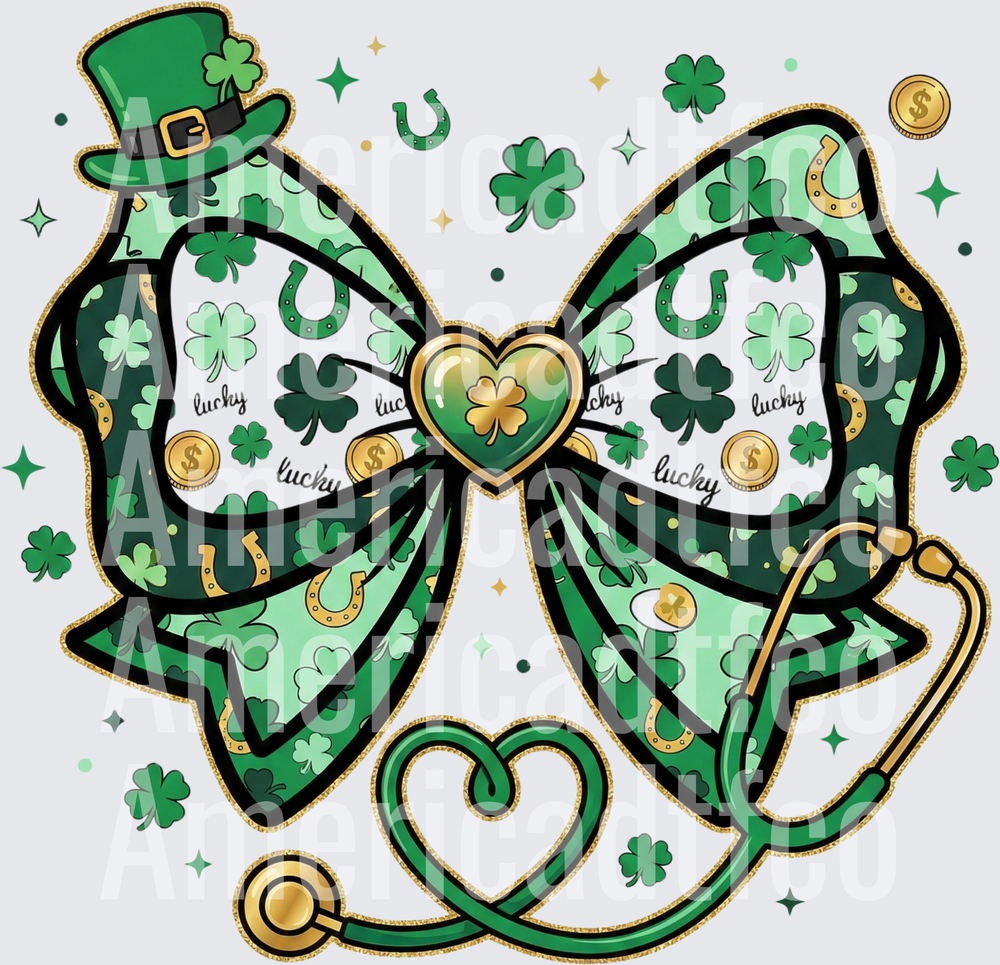 St. Patrick's Day Lucky Nurse Bow Stethoscope (DTF)