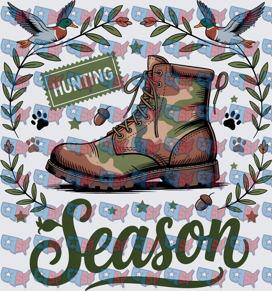 Hunting Season Camo Boot With Flying Mallard Ducks (DTF)