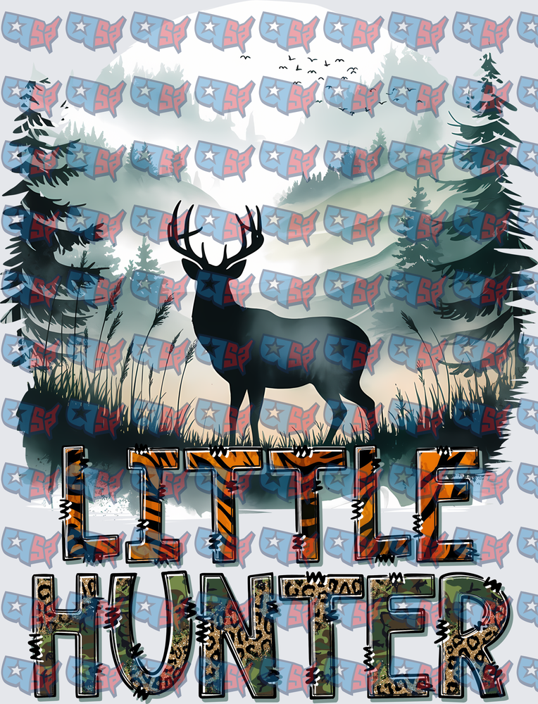 Little Hunter Buck Silhouette Forest Scene (DTF)