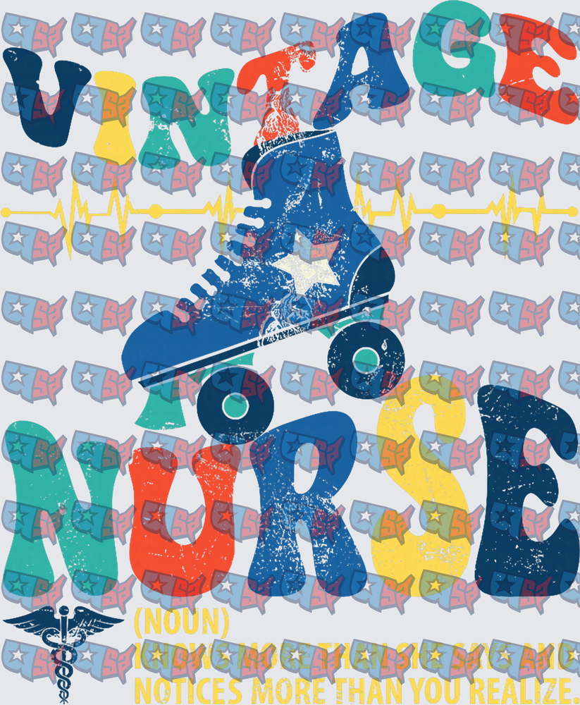 Vintage Nurse Roller Skate Heartbeat Retro Bold (DTF)
