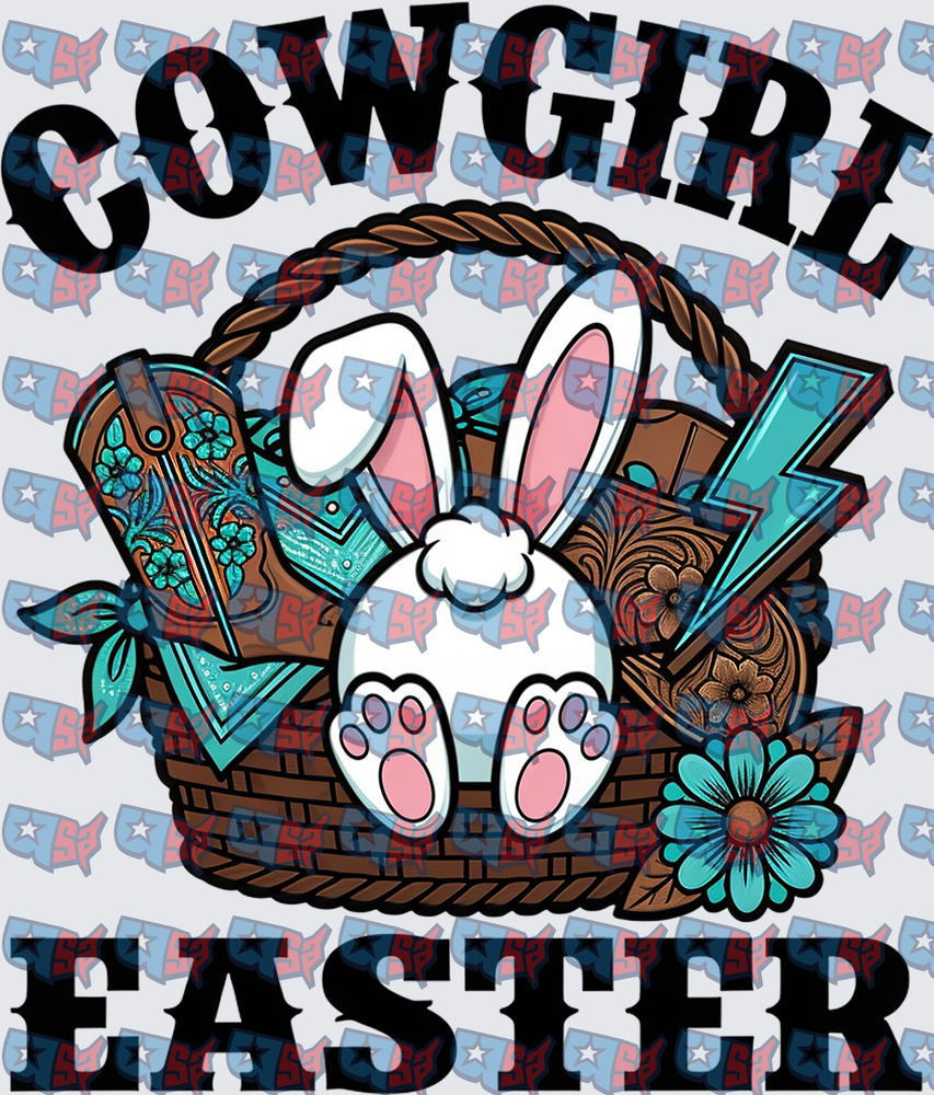 Cowgirl Easter Bunny Basket Western Turquoise (DTF)