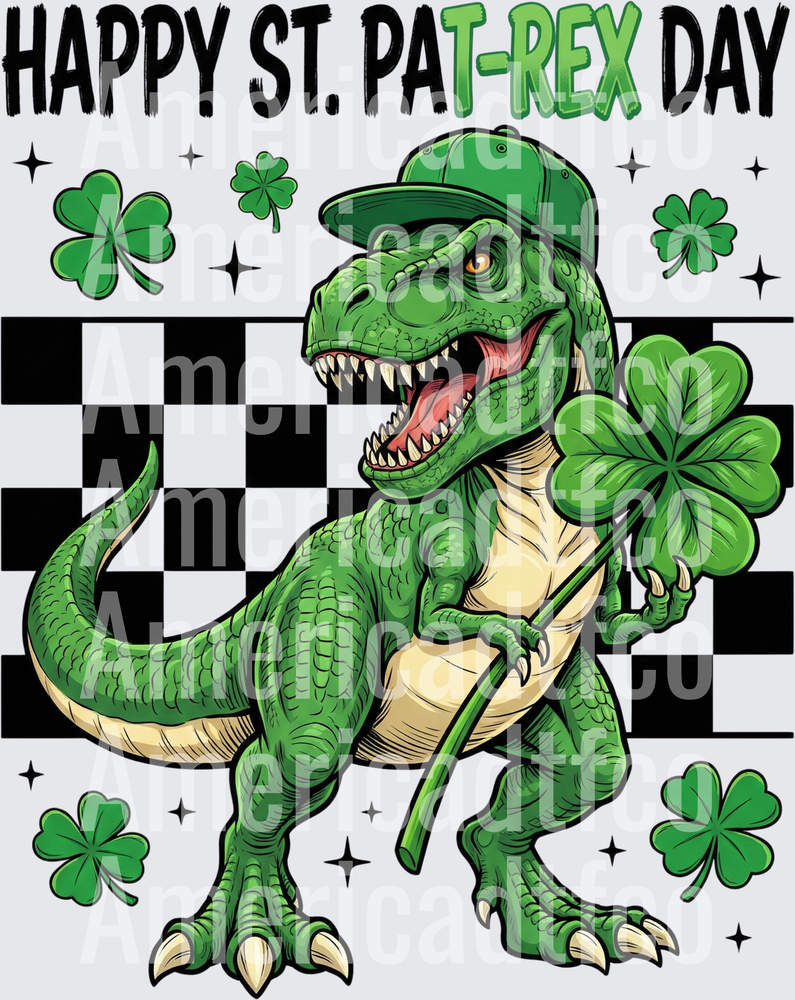 Happy St. Pat-Rex Day T-Rex Shamrock (DTF)