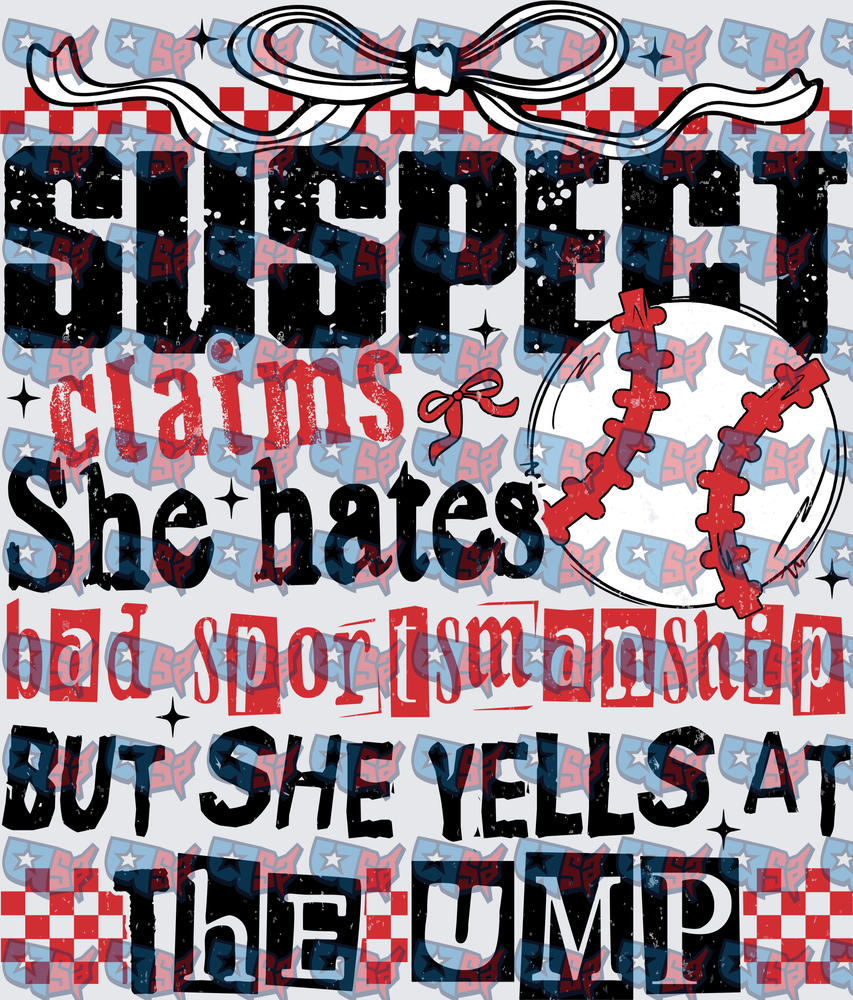 Suspect Claims She Hates Bad Sportsmanship Baseball Bow (DTF)