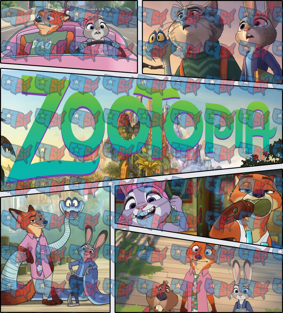 Zootopia Fox Bunny Snake Comic Panel Collage (DTF)