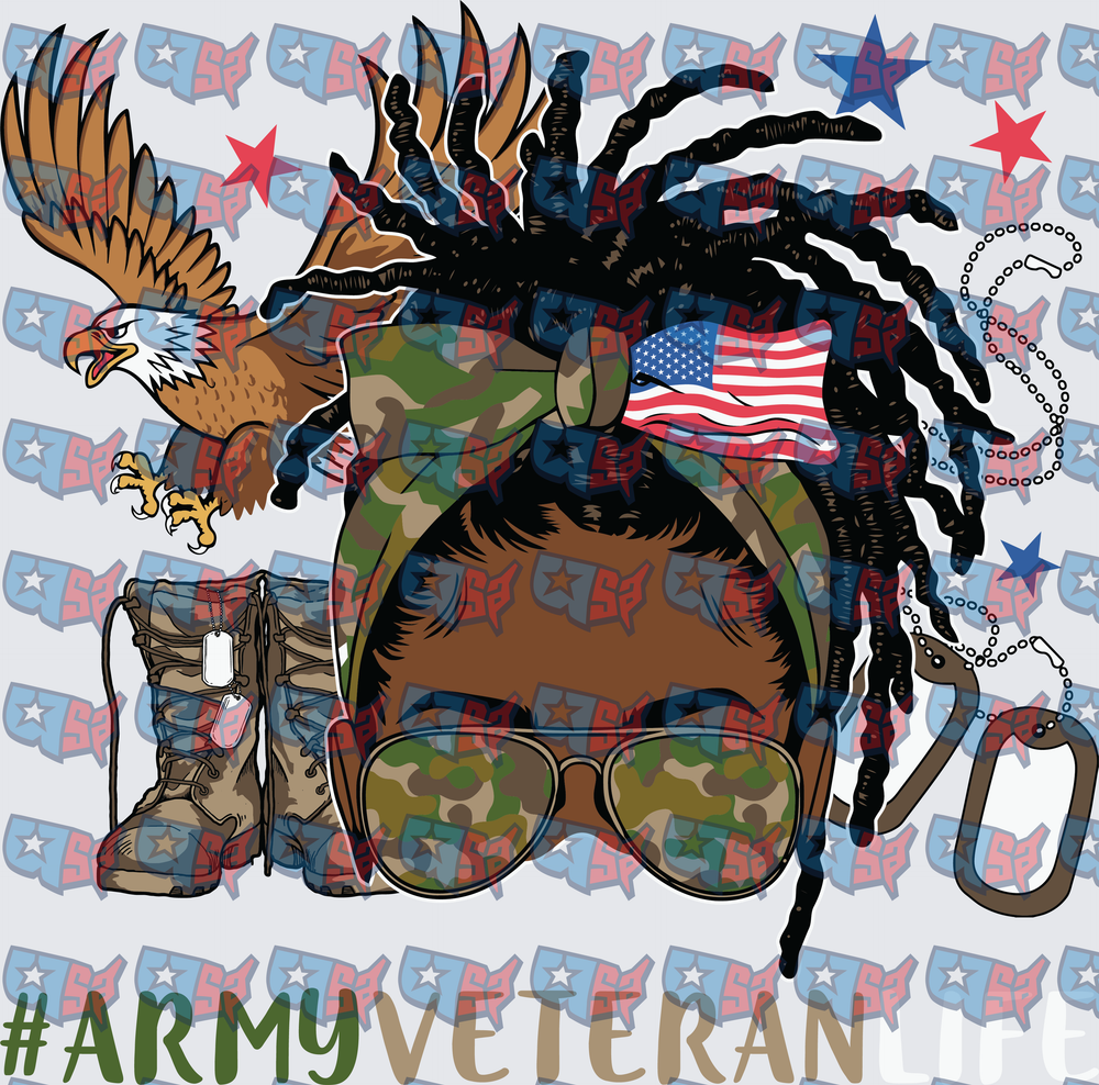 Army Veteran Life Messy Bun Woman With Dreads (DTF)