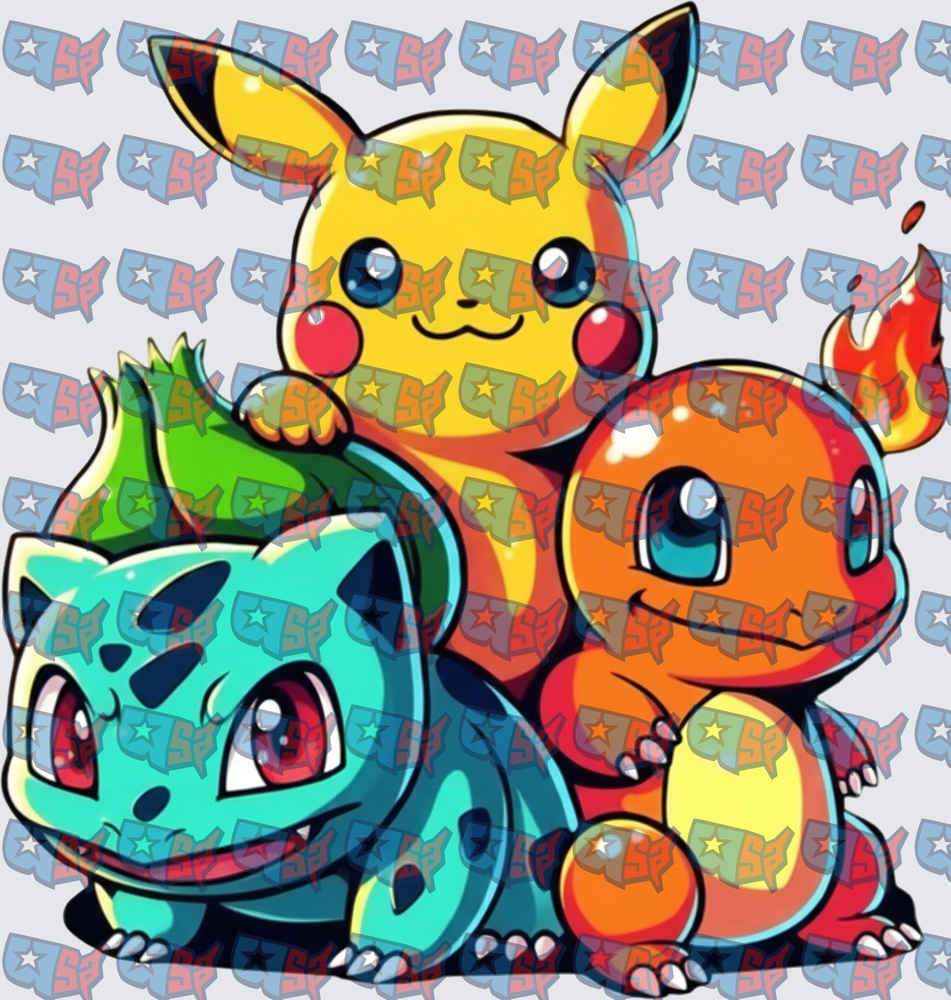 Pikachu Bulbasaur Charmander Trio Anime Starter Pokemon (DTF)