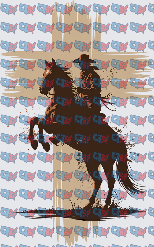 Cowboy Riding Rearing Horse Western Silhouette (DTF)