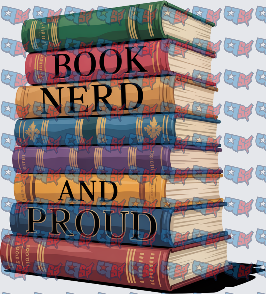 Book Nerd And Proud Stacked Colorful Books (DTF)
