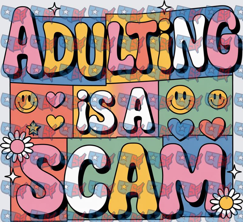 Adulting Is A Scam Retro Groovy Colorful Design (DTF)