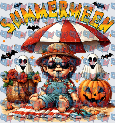Summerween Chucky Doll Beach Halloween Scene (DTF)
