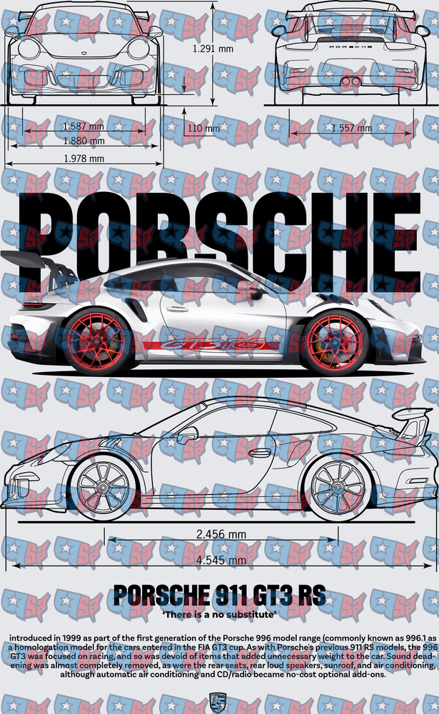 Porsche 911 GT3 RS Blueprint Specs Poster Design (DTF)