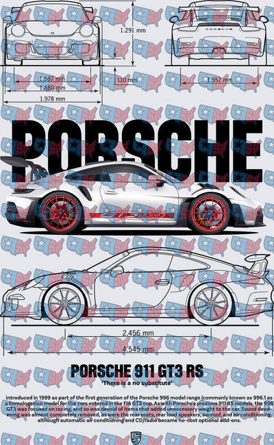 Porsche 911 GT3 RS Blueprint Specs Poster Design (DTF)