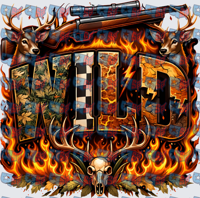 Wild Deer Buck Skull Rifle Flames Hunting Design (DTF)