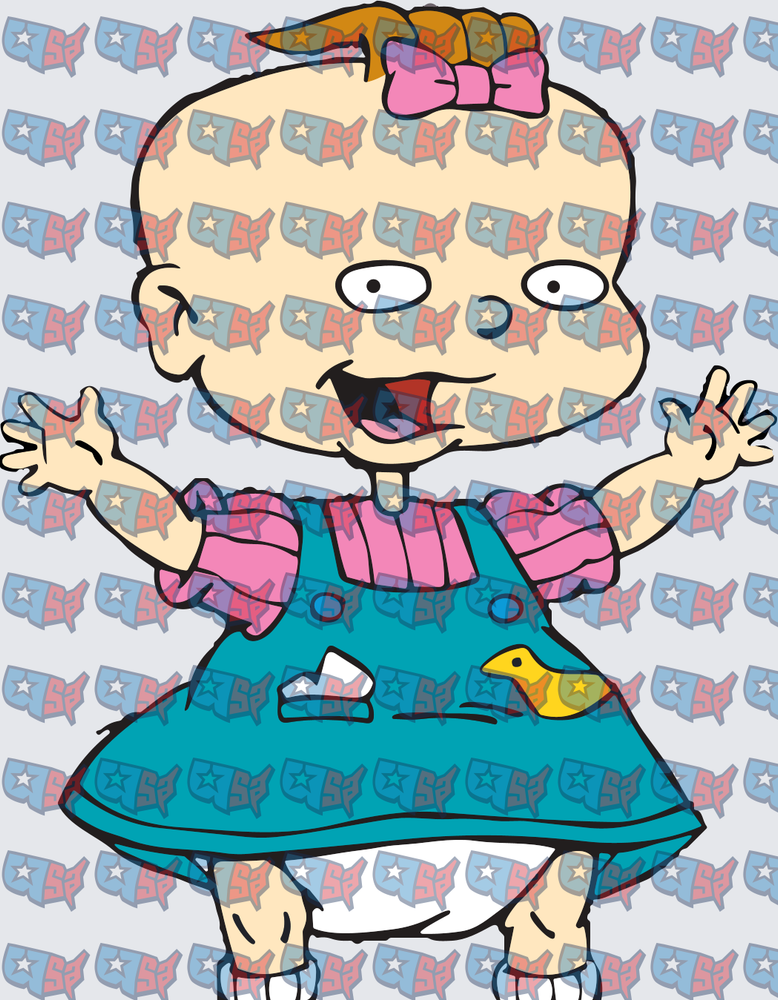 Happy Baby Girl Pink Bow Teal Dress Cartoon (DTF)