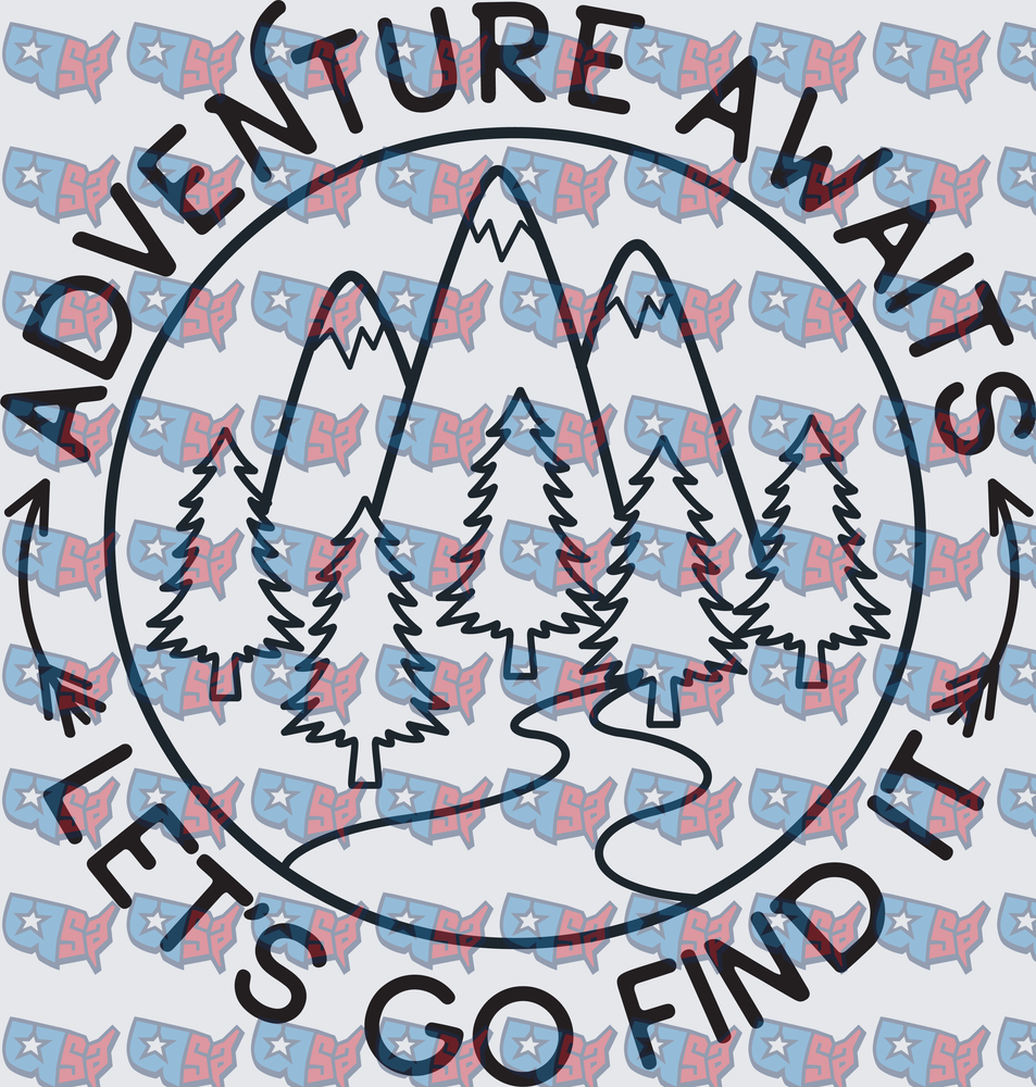 Adventure Awaits Mountains Pine Trees Circle Badge (DTF)