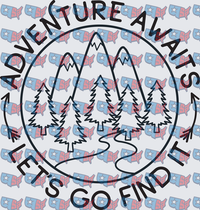 Adventure Awaits Mountains Pine Trees Circle Badge (DTF)