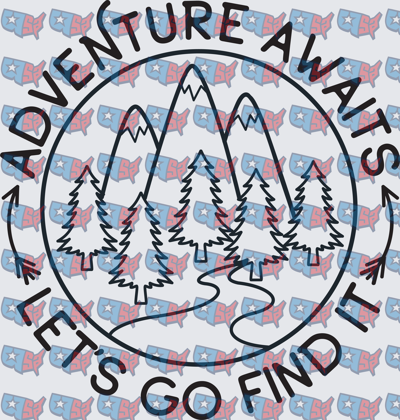 Adventure Awaits Mountains Pine Trees Circle Badge (DTF)