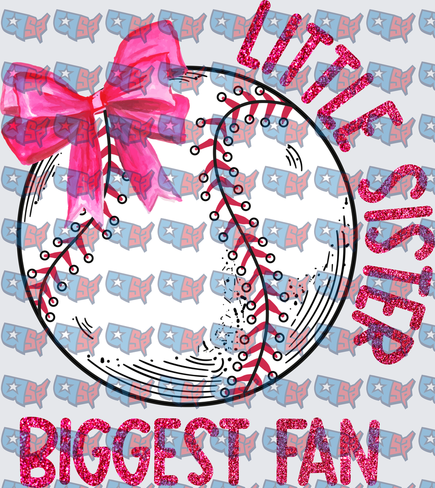 Little Sister Biggest Fan Baseball Bow Glitter (DTF)