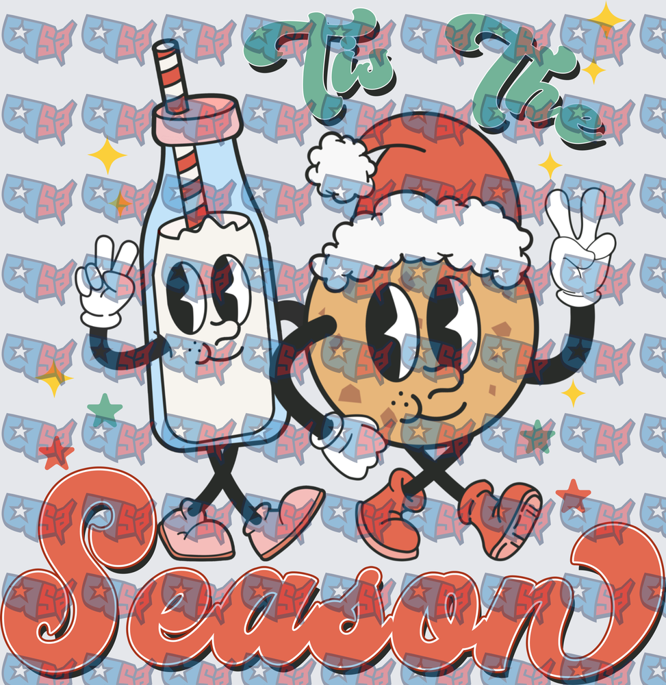 Tis The Season Retro Milk and Cookie Christmas Characters (DTF)