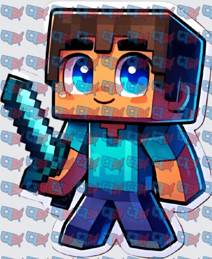 Cute Blocky Gamer Character Holding Diamond Sword (DTF)