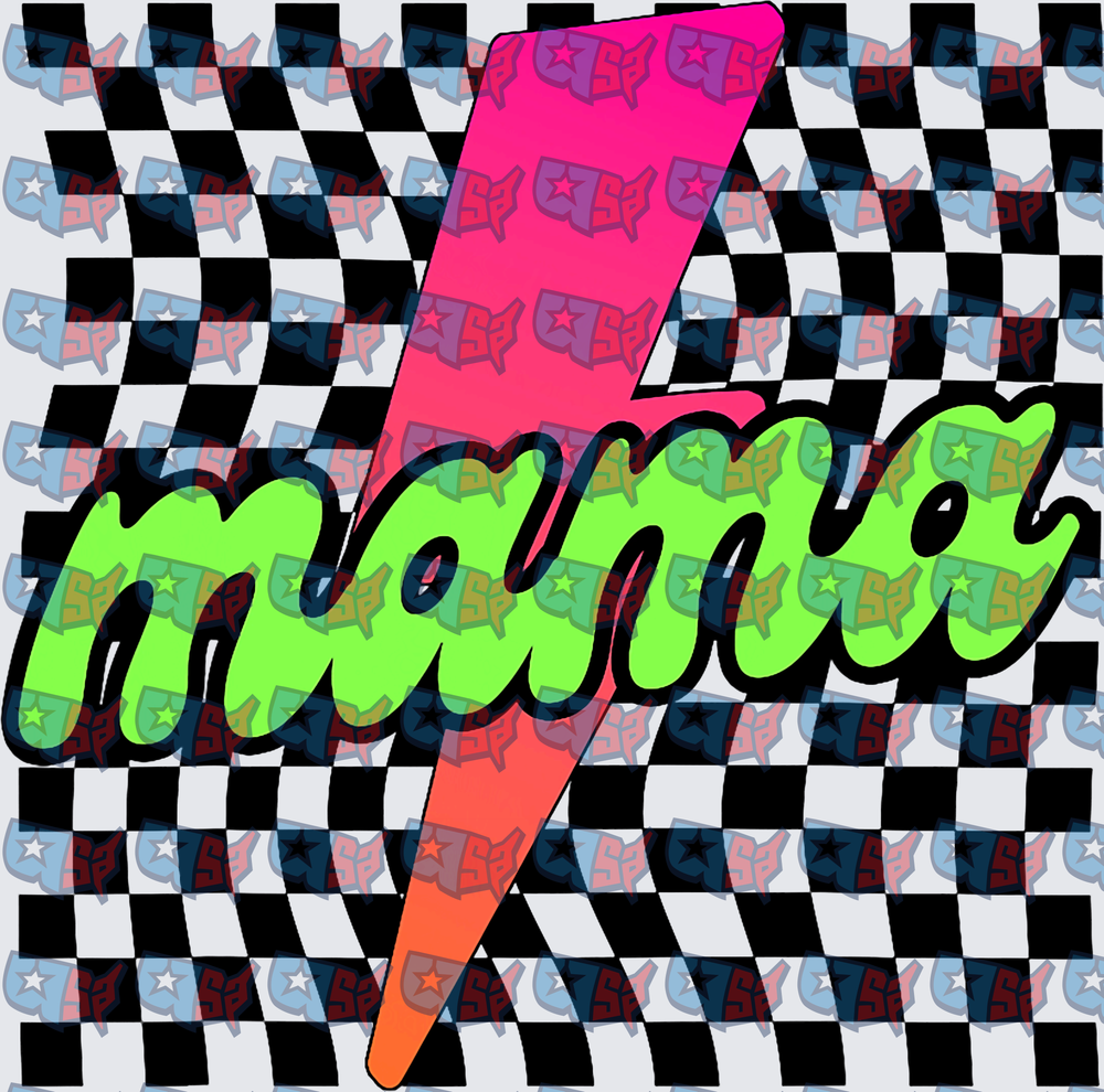 Mama Neon Lightning Bolt Checkered Retro (DTF)