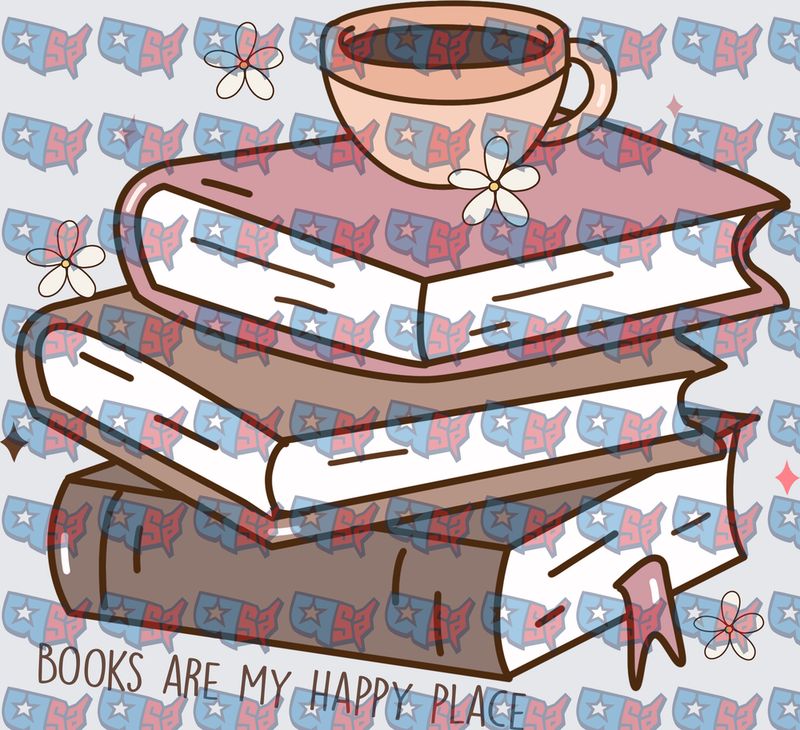 Books Are My Happy Place Stack With Coffee Cup (DTF)