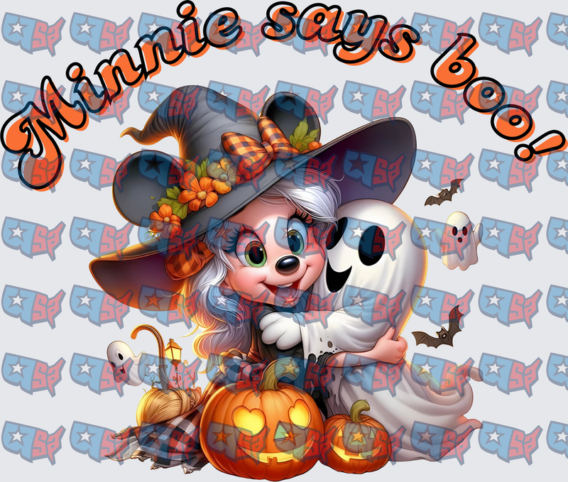 Minnie Says Boo Witch Ghost Halloween Pumpkins (DTF)