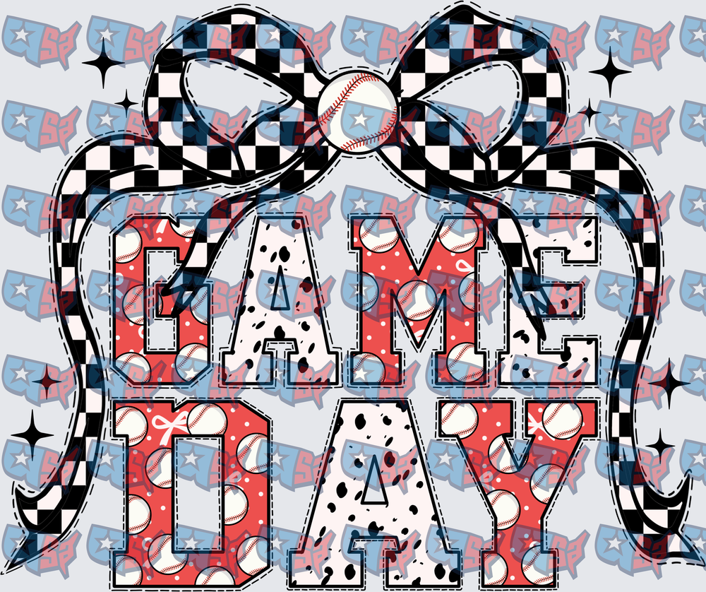 Game Day Baseball Checkered Bow Dalmatian Letters (DTF)