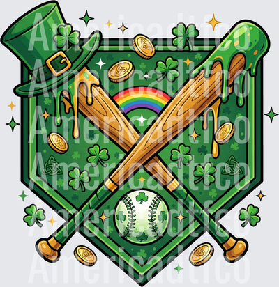St. Patrick's Day Baseball Crossed Bats Home Plate (DTF)